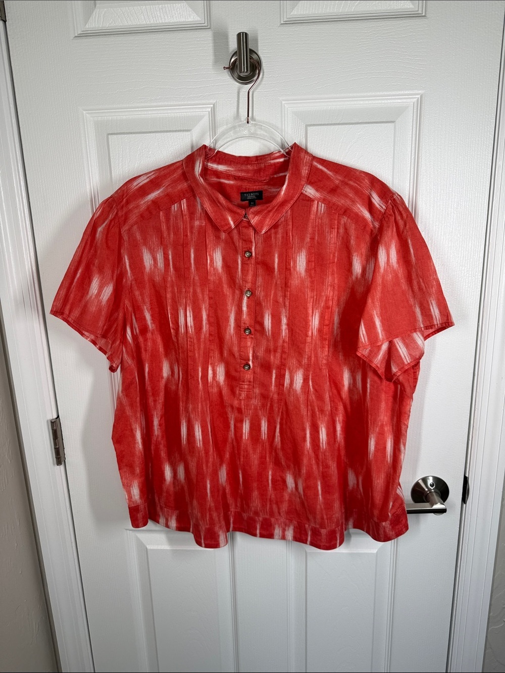 Talbots coral orange and white  boxy cotton blouse size petite 3 XL